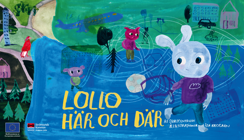 Närbild på omslaget på boken Lollo här och där.
