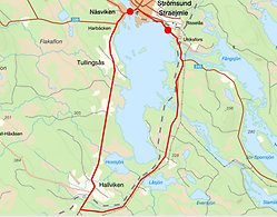 Karta över omledningsvägen som går via Ulriksfors mot Hallviken. 